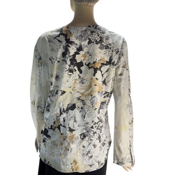 JUST CAVALLI Womens Top Multi Floral Cotton Shirt Long Sleeve Button Tab Size XL - Picture 3 of 10